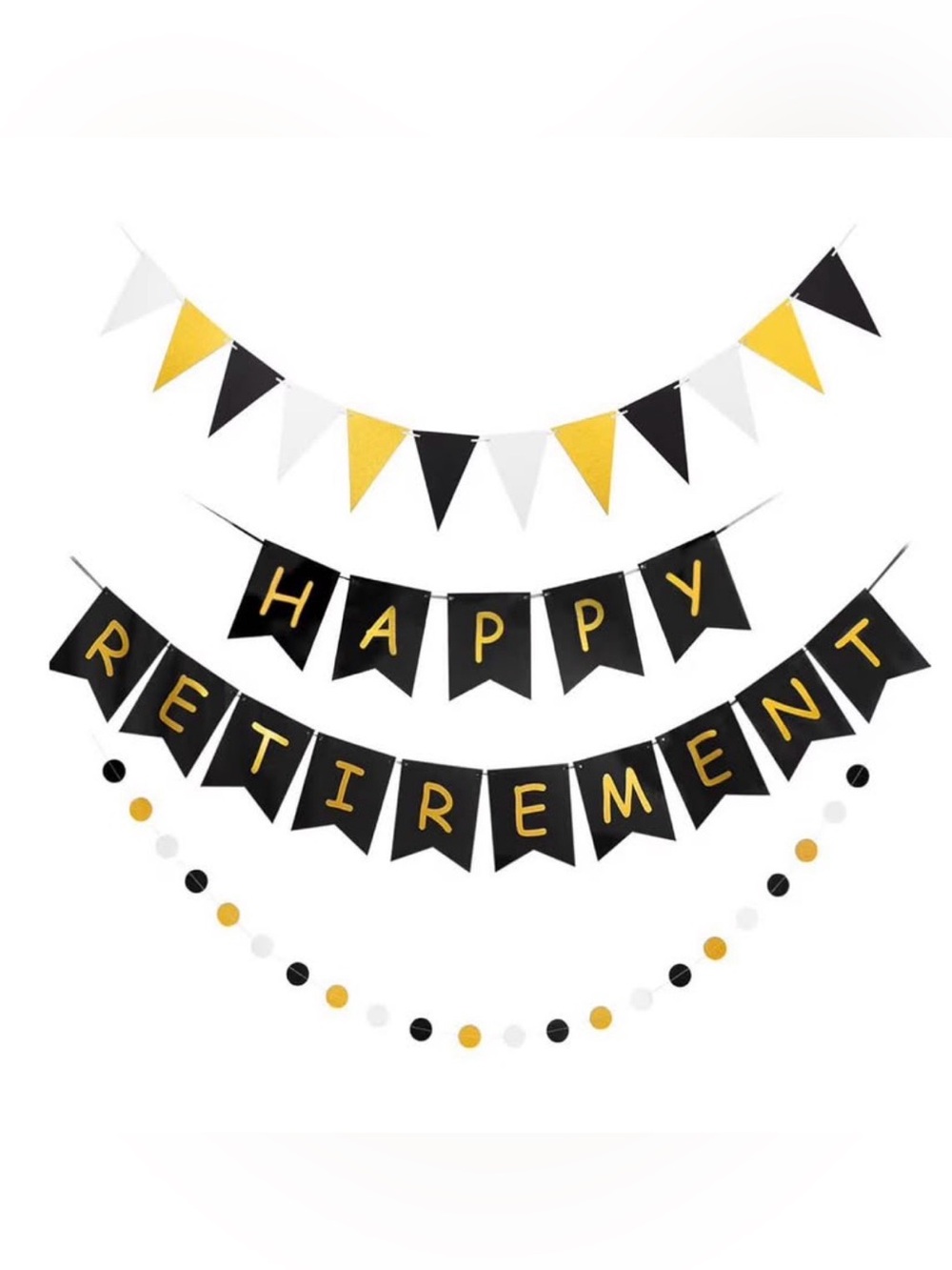 Black and Gold Happy Retirement Banner Garland - Party Decorations
